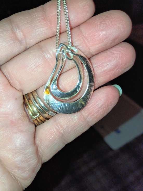 None Jewelry - Silver-Tone Double Teardrop Pendant Necklace